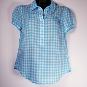 Aqua Gingham Check Shirt, Size S